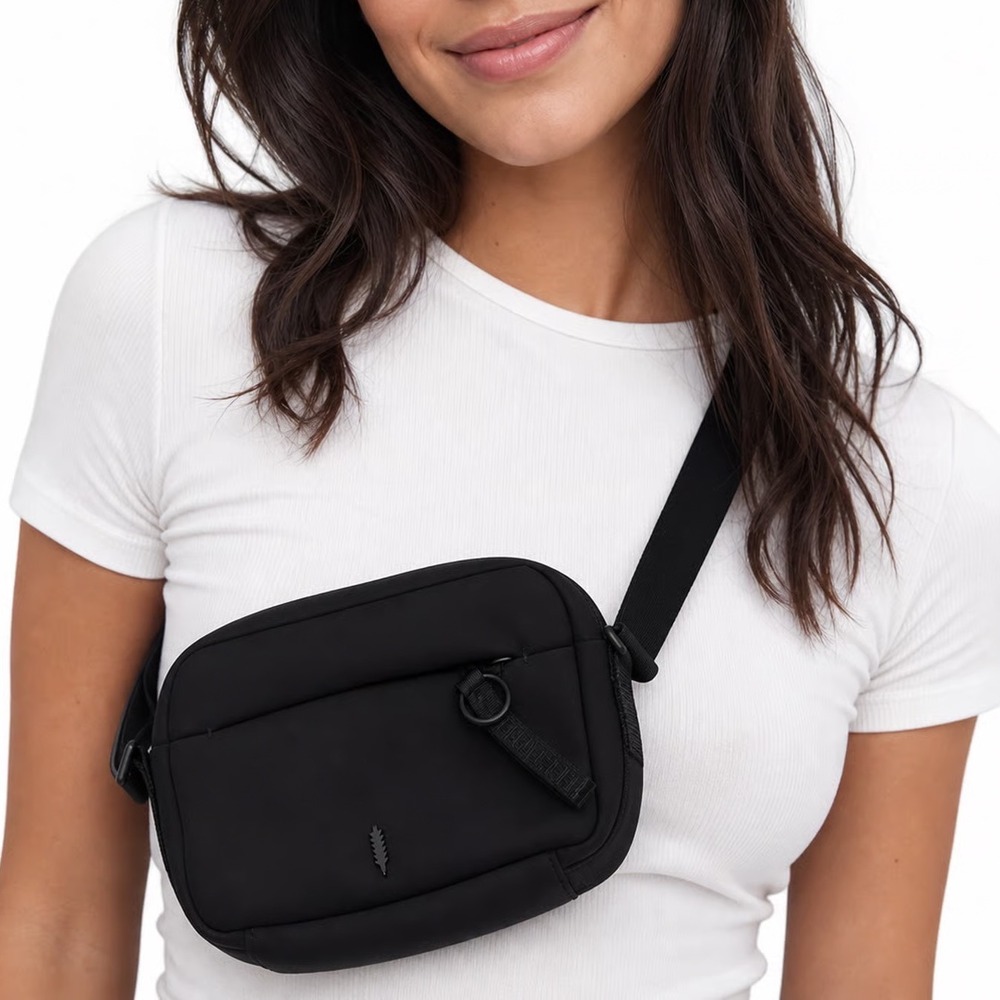 Thacker New York Black Neoprene Crossbody Camera Bag Adjustable Logo Strap